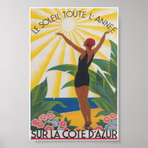 Sur La Cote D'Azur France Vintage Travel Poster