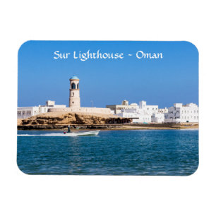 Sur Lighthouse mit Fischerboot - Sur, Oman Magnet