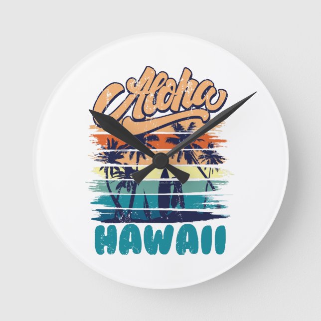 Surf - Aloha Hawaii Runde Wanduhr (Vorderseite)