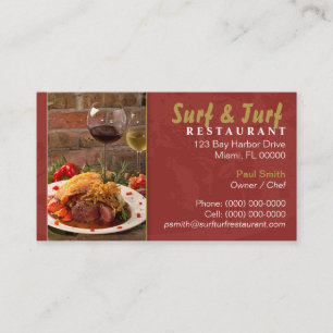 Surf and Turf Restaurant Geschäftskarte Visitenkarte