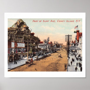 Surf Ave, Coney Island, New York Vintag Poster