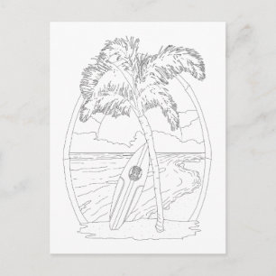 Surf Beach Adult Coloring Postkarte