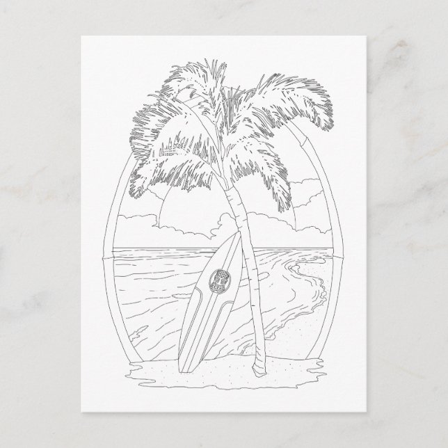 Surf Beach Adult Coloring Postkarte (Vorderseite)