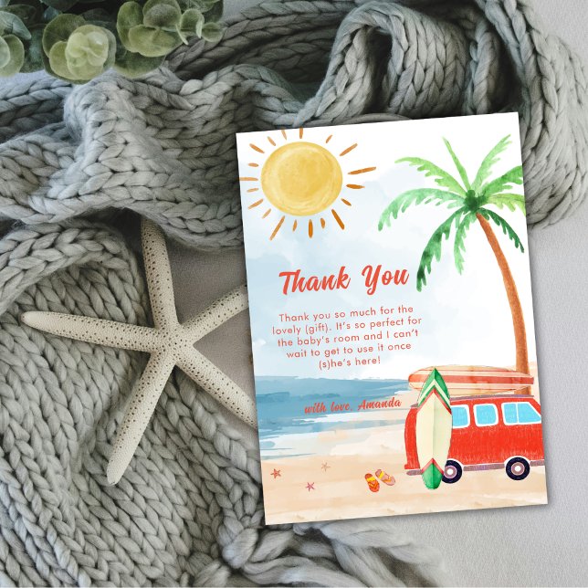 Surf Beach Baby an Bord Babydusche Dankeskarte (Surf Beach Baby On Board Baby Shower Thank You Card)