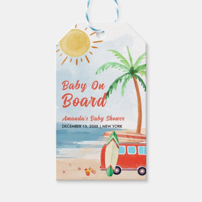 Surf Beach Baby an Bord Babydusche Geschenkanhänger (Vorderseite)