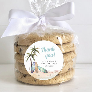 Surf Beach Baby Dusche Vielen Dank Runder Aufkleber