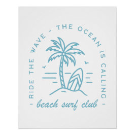 Surf Beach Club Surfen Ozean Blue Boho Ästhetik Poster