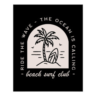 Surf Beach Club Surfen Ozean Liebhaber Vintag schw Poster
