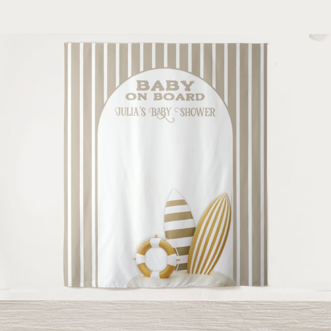 Surf Board Baby Shower Custom Gender Neutral Wandteppich (Vorderseite)