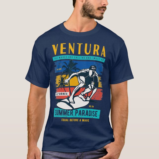 Surf California Ventura Beach 70er 80er Ventura T-Shirt (Vorderseite)
