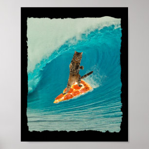 Surf Cat Shirt Kitty Reitet Auf Einer Welle Mit Ei Poster