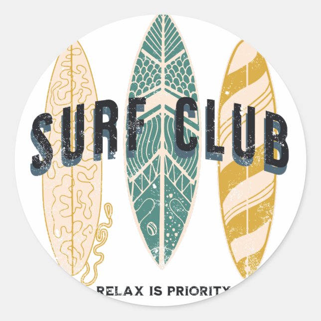 Surf Club Summer Beach Urlaub Vintag Runder Aufkleber (Vorderseite)