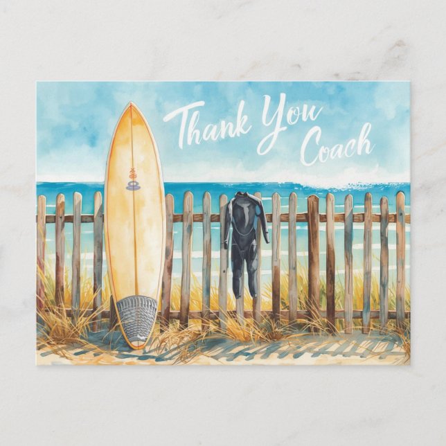 Surf Coach Danke Postkarte | Coastal Surfboard (Vorderseite)