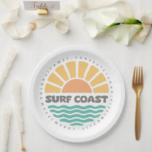 Surf Coast Vintage Sonnenuntergang Strand Retro De Pappteller