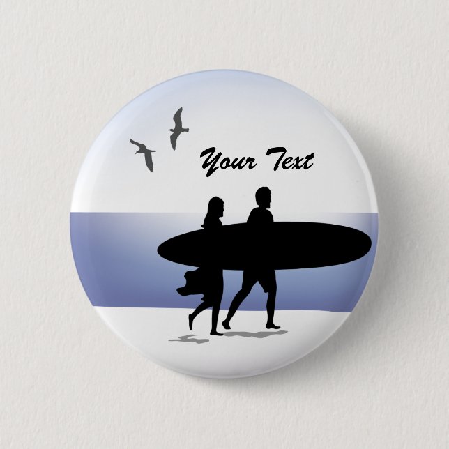 Surf Couple auf der Rückseite des Beach Button (Vorderseite)