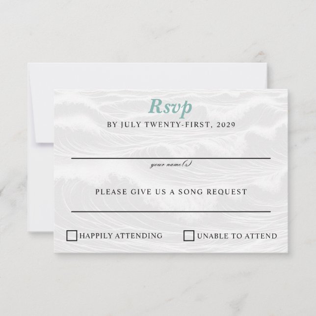 Surf Couple Wedding RSVP Karte (Vorderseite)