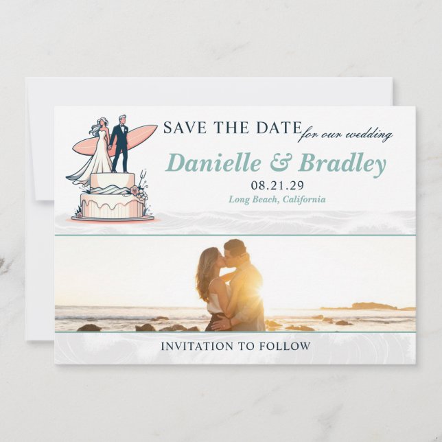 Surf Couple Wedding Save The Date (Vorderseite)