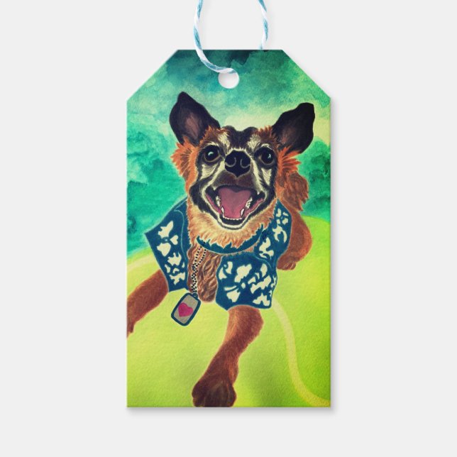 Surf Dog Geschenkanhänger (Vorderseite)