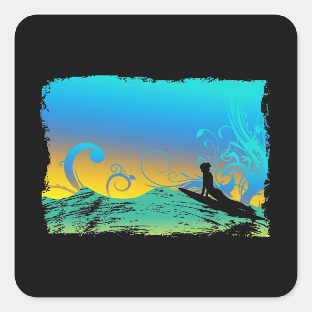 Surf Girl Quadratischer Aufkleber (Vorderseite)
