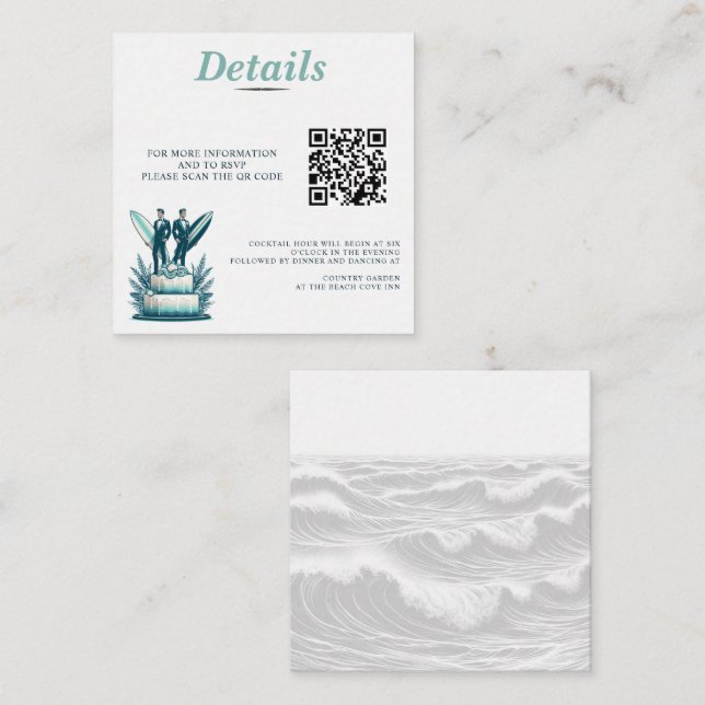 Surf Grooms HochzeitQR-Code Begleitkarte (Vorne/Hinten)