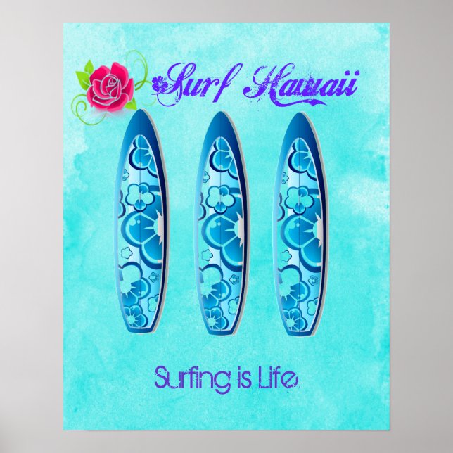 Surf Hawaii Surfboards - Surfen ist Leben Poster (Vorne)