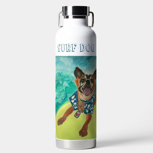 Surf Hund große Wasserflasche Trinkflasche (Vorderseite)
