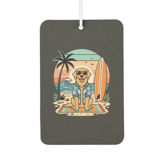 Surf-Hund Retro-Strand Sommer Autolufterfrischer (Vorderseite)