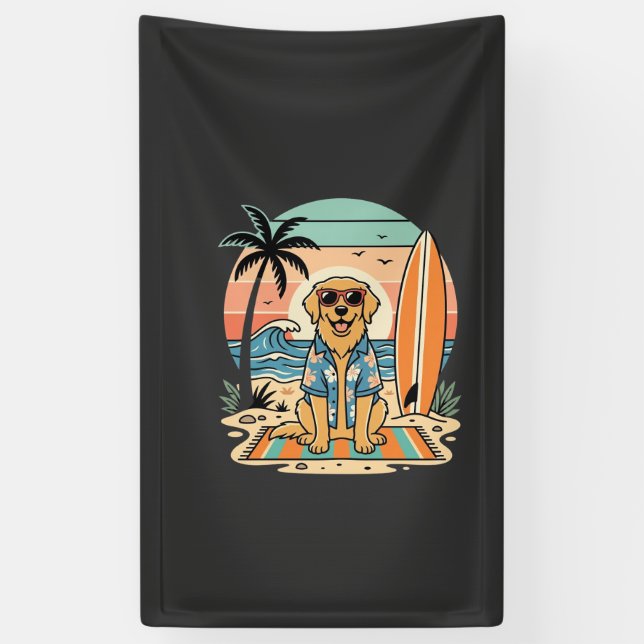 Surf-Hund Retro-Strand Sommer Banner (Vertikal)