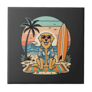 Surf-Hund Retro-Strand Sommer Fliese