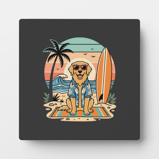 Surf-Hund Retro-Strand Sommer Fotoplatte (Vorderseite)