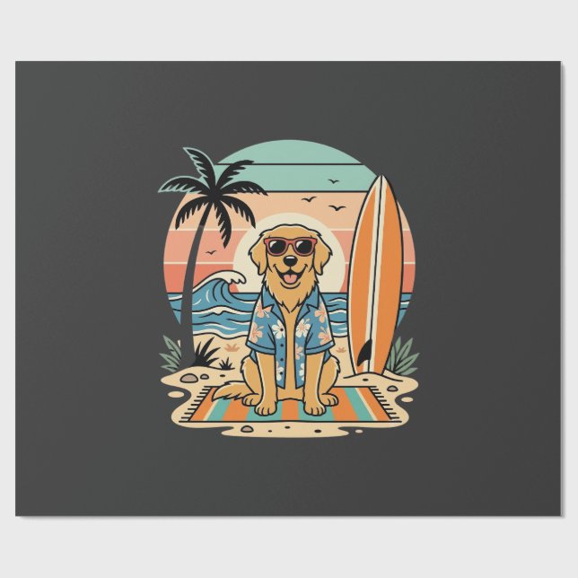 Surf-Hund Retro-Strand Sommer Geschenkpapier (Flach)