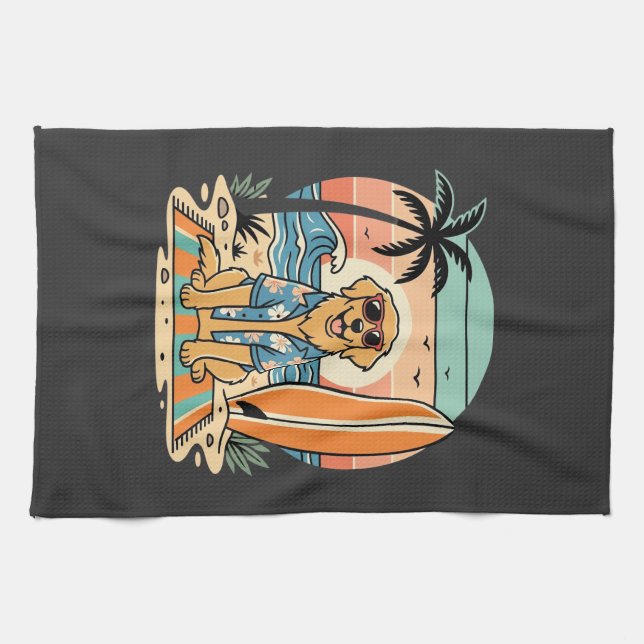 Surf-Hund Retro-Strand Sommer Geschirrtuch (Horizontal)
