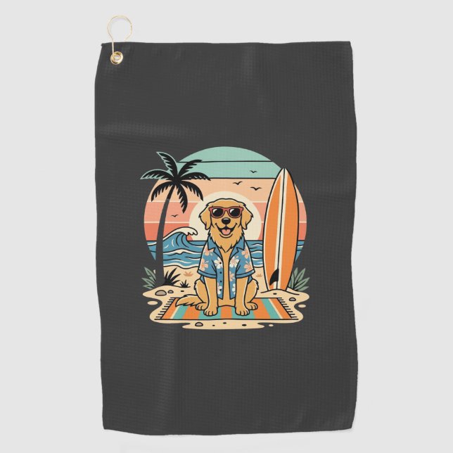 Surf-Hund Retro-Strand Sommer Golfhandtuch (Vorderseite)