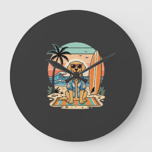 Surf-Hund Retro-Strand Sommer Große Wanduhr