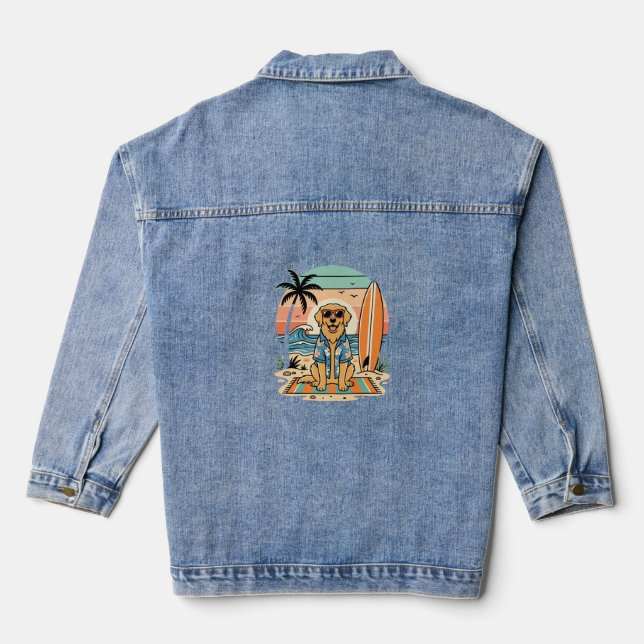 Surf-Hund Retro-Strand Sommer Jeansjacke (Rückseite)