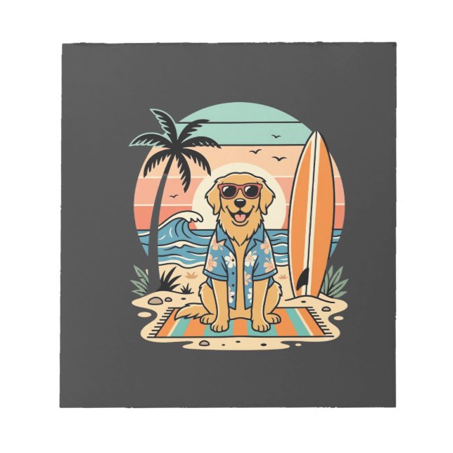 Surf-Hund Retro-Strand Sommer Notizblock (Vorderseite)