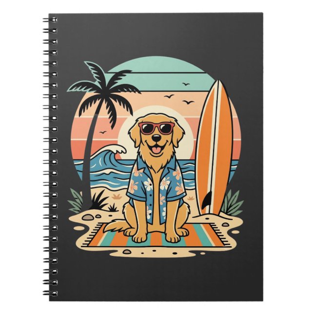 Surf-Hund Retro-Strand Sommer Notizblock (Vorderseite)