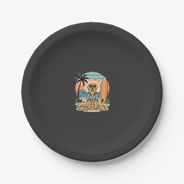 Surf-Hund Retro-Strand Sommer Pappteller (Vorderseite)