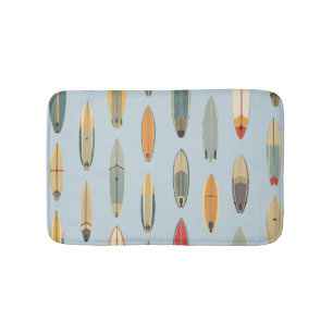 Surf Leben   Retro Küstenblaue Surfbrett-Grafik Badematte