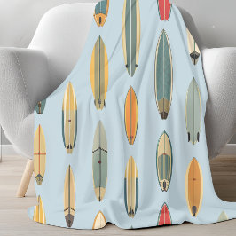 Surf Leben | Retro Küstenblauer Surfboard Druck Fleecedecke