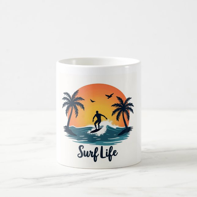Surf Life Minimalistisch Surfer Sunset Tasse (Mittel)