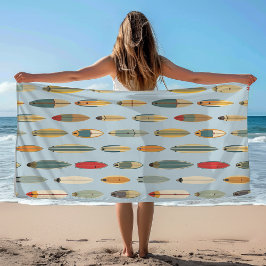 Surf Life Retro Coast Blue Surfboard Print Graphic Strandtuch