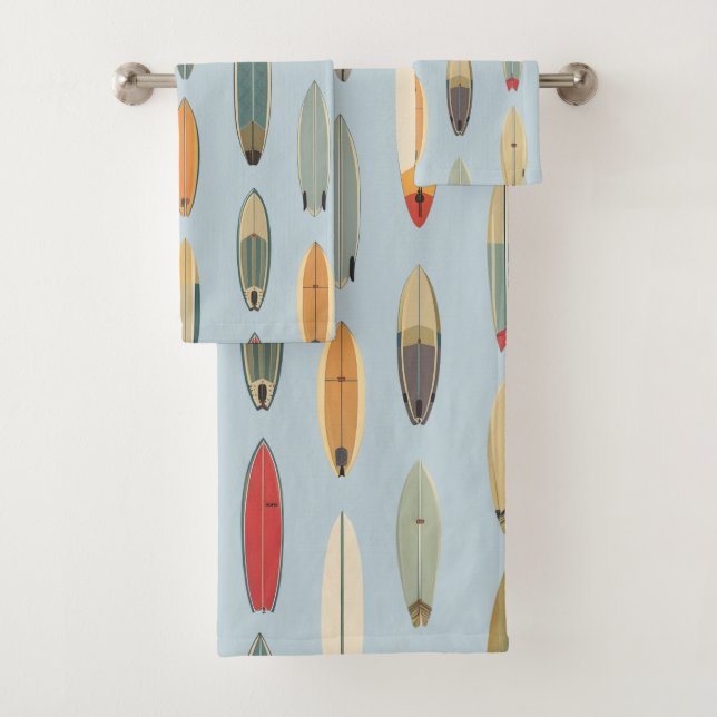 Surf Life - Retro Coastal Blue Surfboard Print Badhandtuch Set (Insitu)