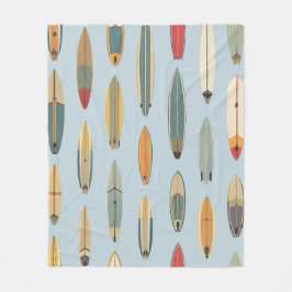 Surf Life - Retro Coastal Blue Surfboard Print Fleecedecke