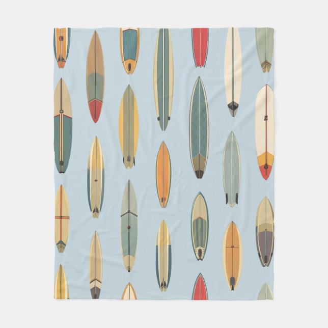 Surf Life - Retro Coastal Blue Surfboard Print Fleecedecke (Vorderseite)