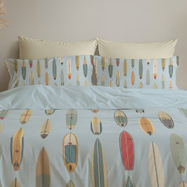 Surf Life - Retro Coastal Blue Surfboard Print Kissenbezug