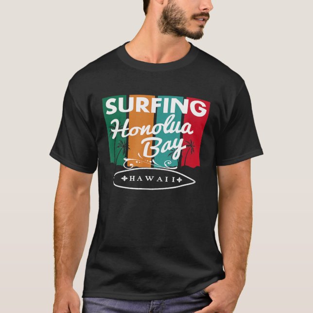 Surf Maui Hawaii Honolua Bay Surfboard Retro Vinta T-Shirt (Vorderseite)