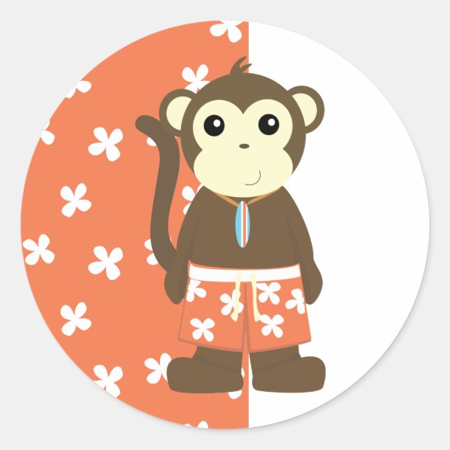 Surf Monkey Runder Aufkleber (Vorderseite)