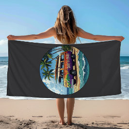 Surf oder nichts | Groovy Retro Hippie Surfer Bus Strandtuch