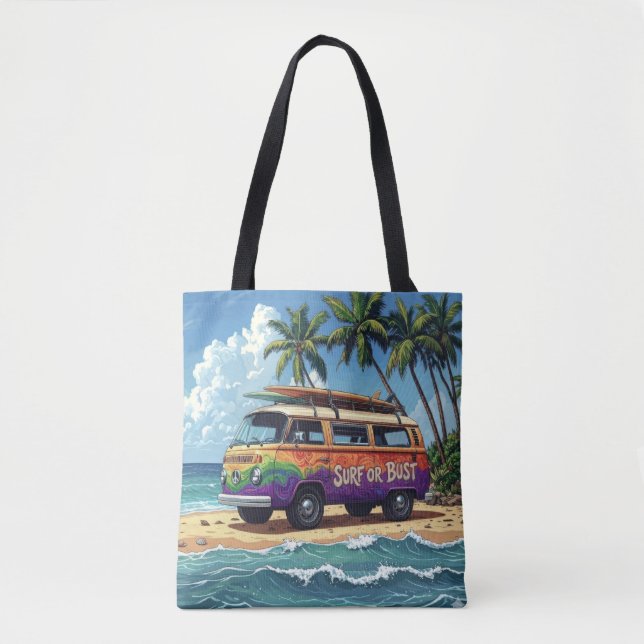 Surf oder Pleite Groovy Retro Hippie Surfer Strand (Vorderseite)